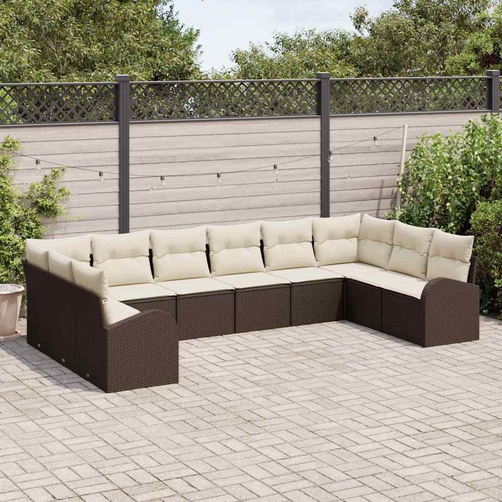 Garten-Sofa-Set mit Kissen mit Speicher 10 pcs Braun und Creme
